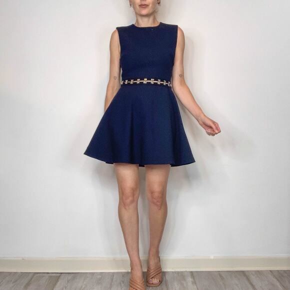 ELIZABETH & JAMES Renata fit & flare dress silver latch hook waist navy 3019 - Picture 15 of 15